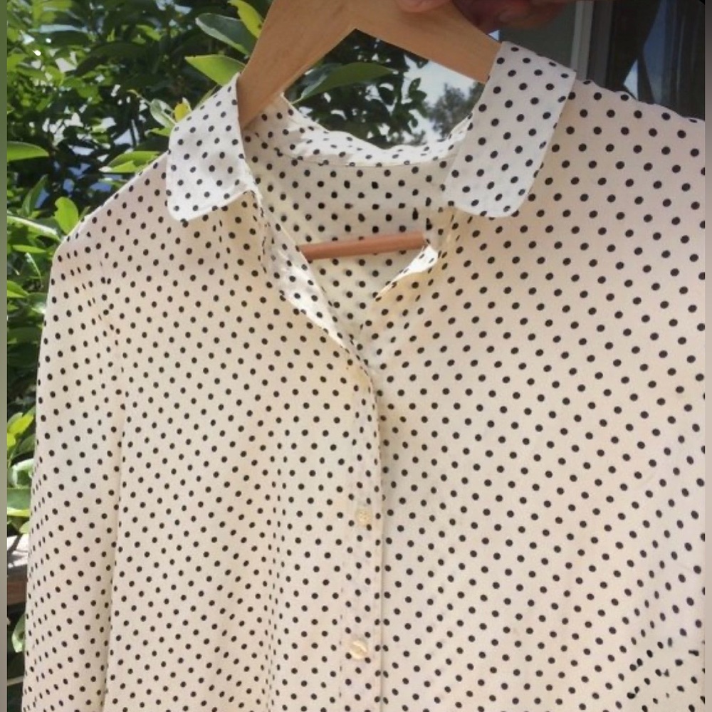 Cream Polka Dot Button-Up Blouse